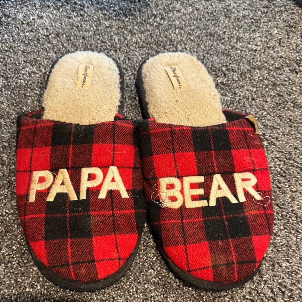 Papa Bear Red Plaid Slippers